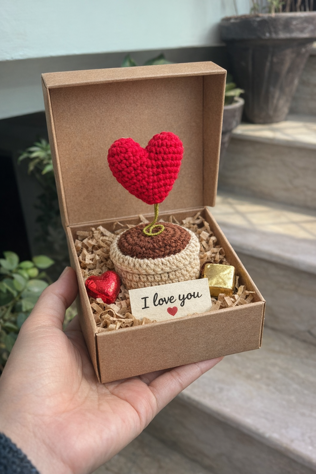 Muhabbat Ka Poda -Crochet Heart Pot Gift Gulyarn