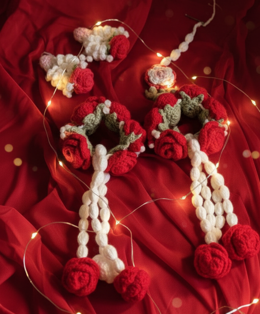 Crochet Rose Bridal Gajra Set Gulyarn